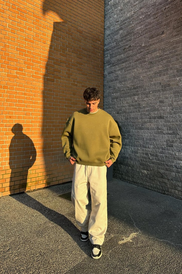 Flaw Atelier Relax Oversize Basic Haki Sweatshirt