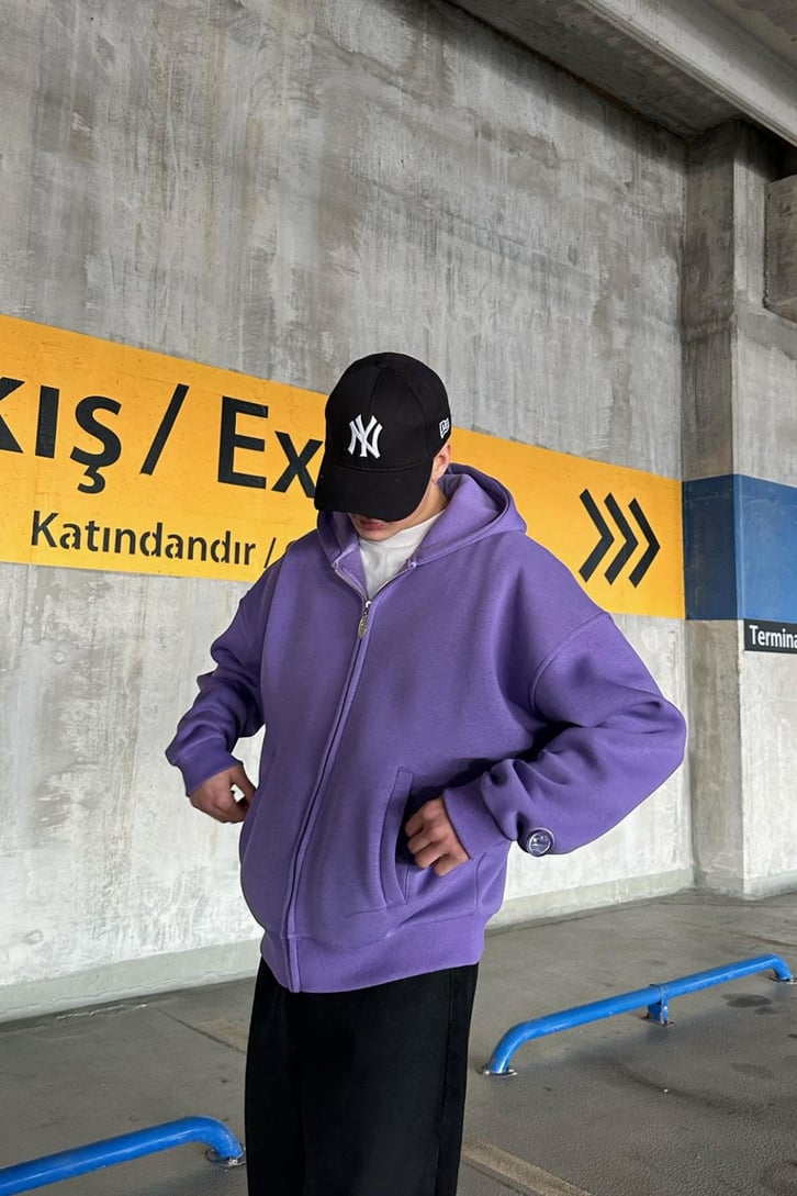 Flaw Atelier Relax Oversize Basic Mor Zip Hoodie