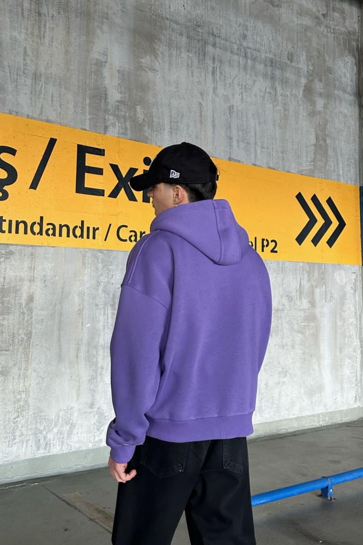 Flaw Atelier Relax Oversize Basic Mor Zip Hoodie