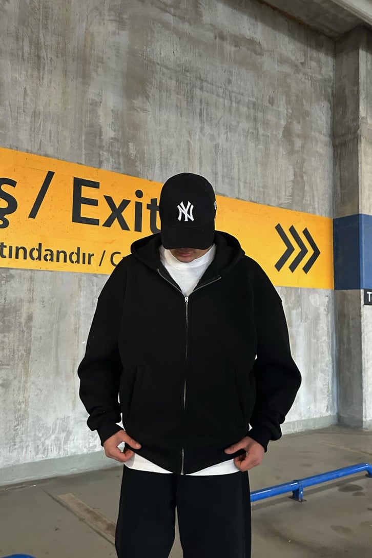 Flaw Atelier Relax Oversize Basic Siyah Zip Hoodie