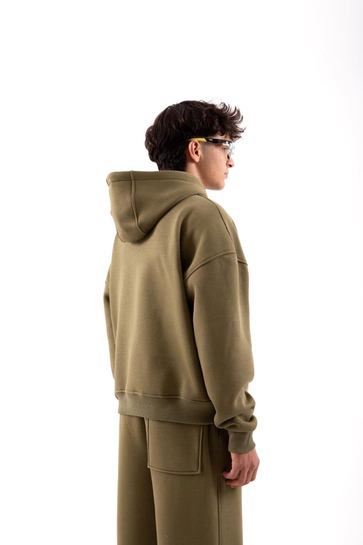 Flaw Atelier Relax Oversize Basic Taş Rengi Zip Hoodie
