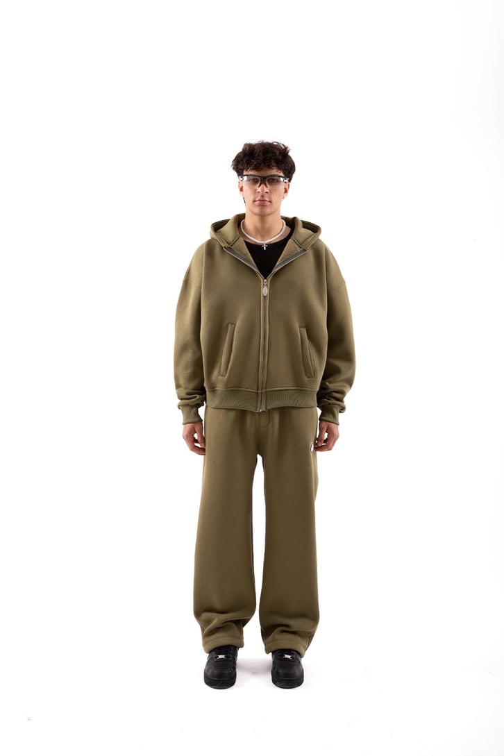 Flaw Atelier Relax Oversize Basic Taş Rengi Zip Hoodie