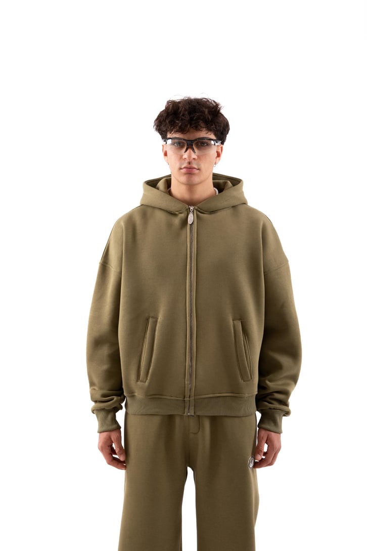 Flaw Atelier Relax Oversize Basic Taş Rengi Zip Hoodie