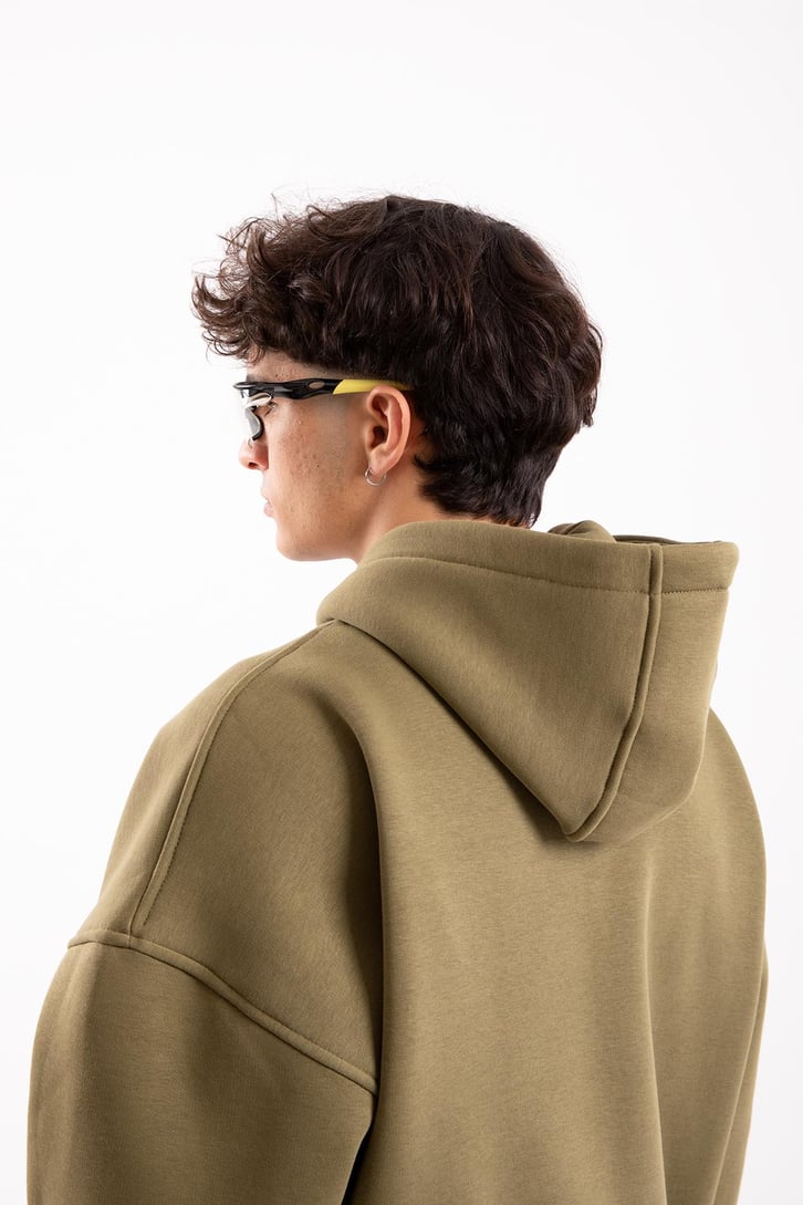 Flaw Atelier Relax Oversize Basic Taş Rengi Zip Hoodie