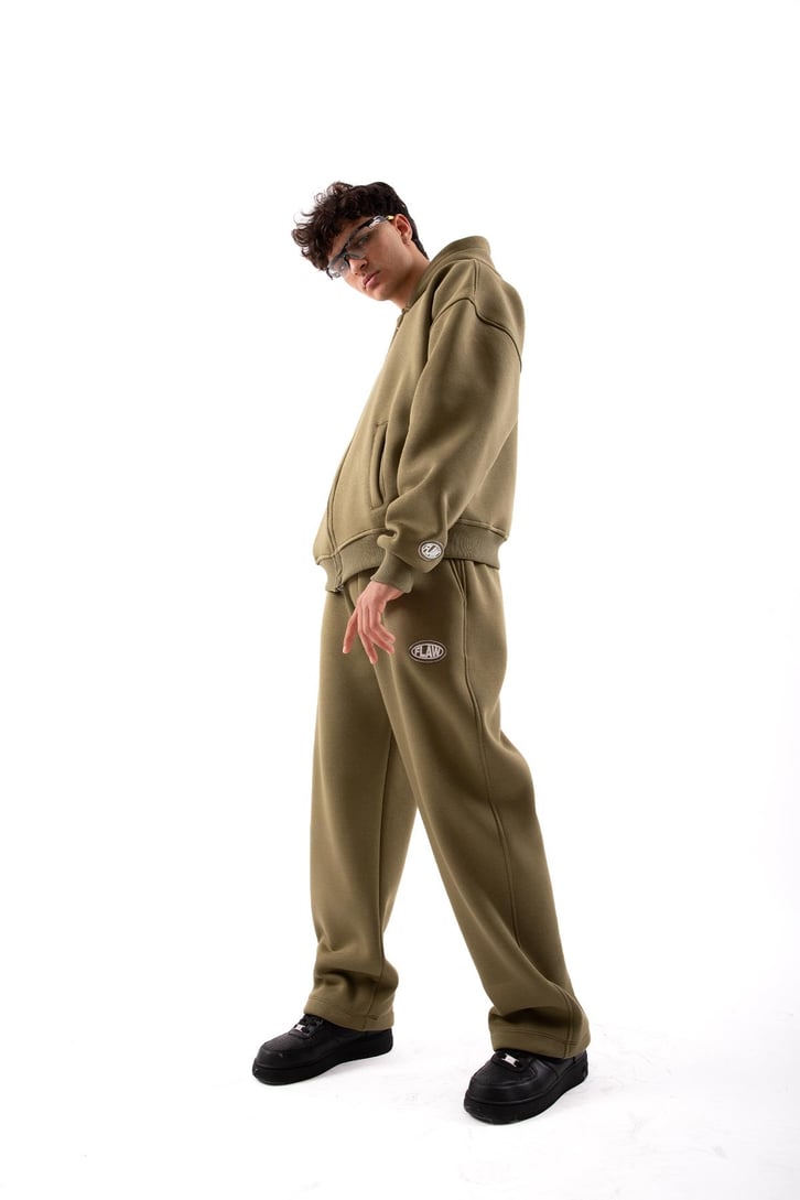 Flaw Atelier Relax Oversize Basic Taş Rengi Zip Hoodie