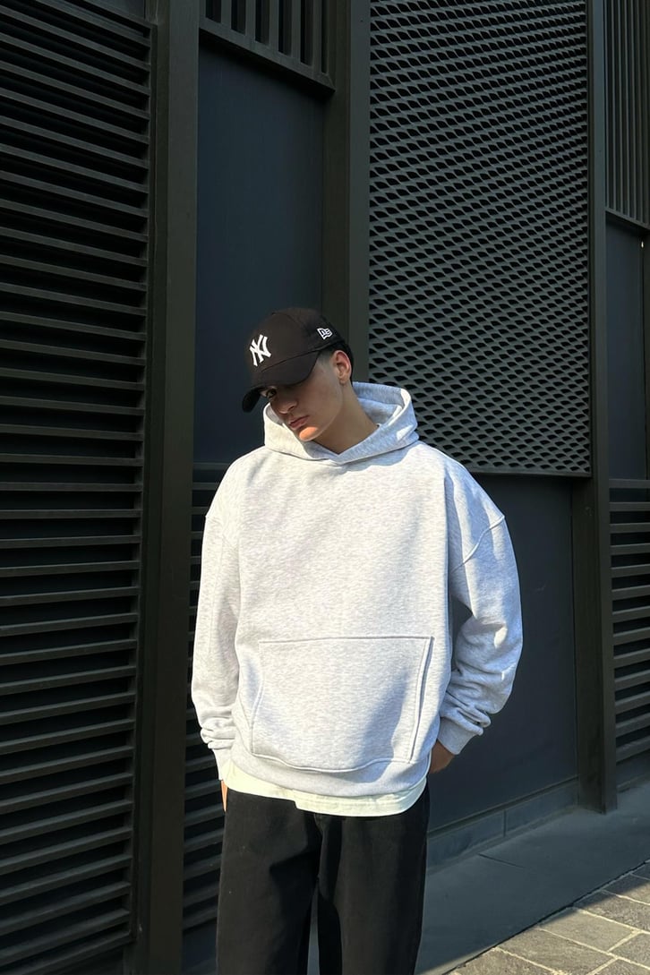 Flaw Atelier Relax Oversize Gri Melanj Basic Hoodie
