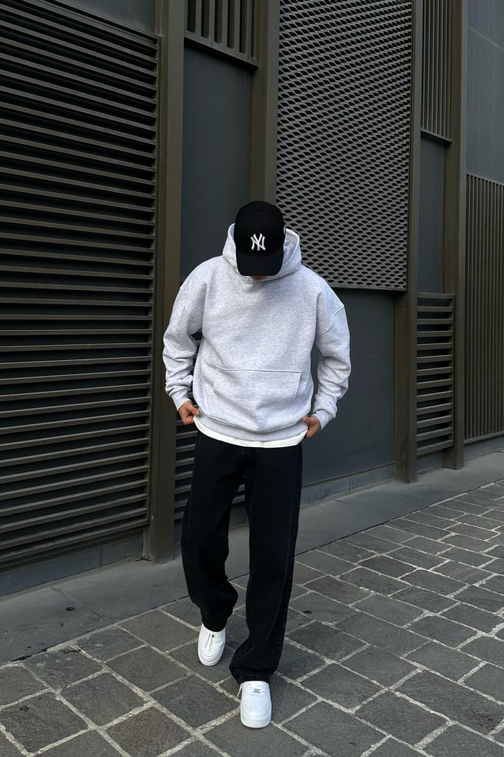 Flaw Atelier Relax Oversize Gri Melanj Basic Hoodie