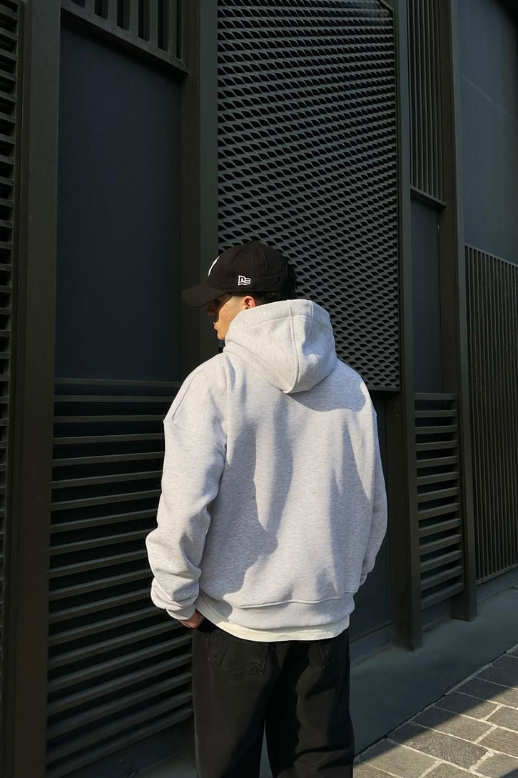 Flaw Atelier Relax Oversize Gri Melanj Basic Hoodie