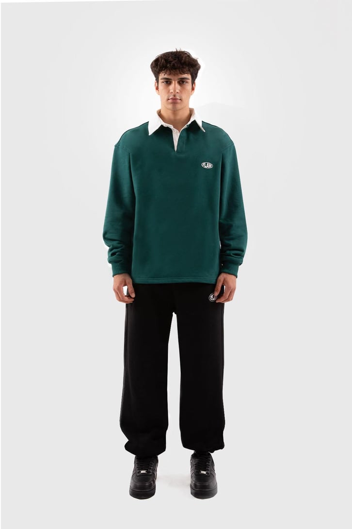 Flaw Atelier Relax Oversize Polo Yaka Yeşil Sweatshirt