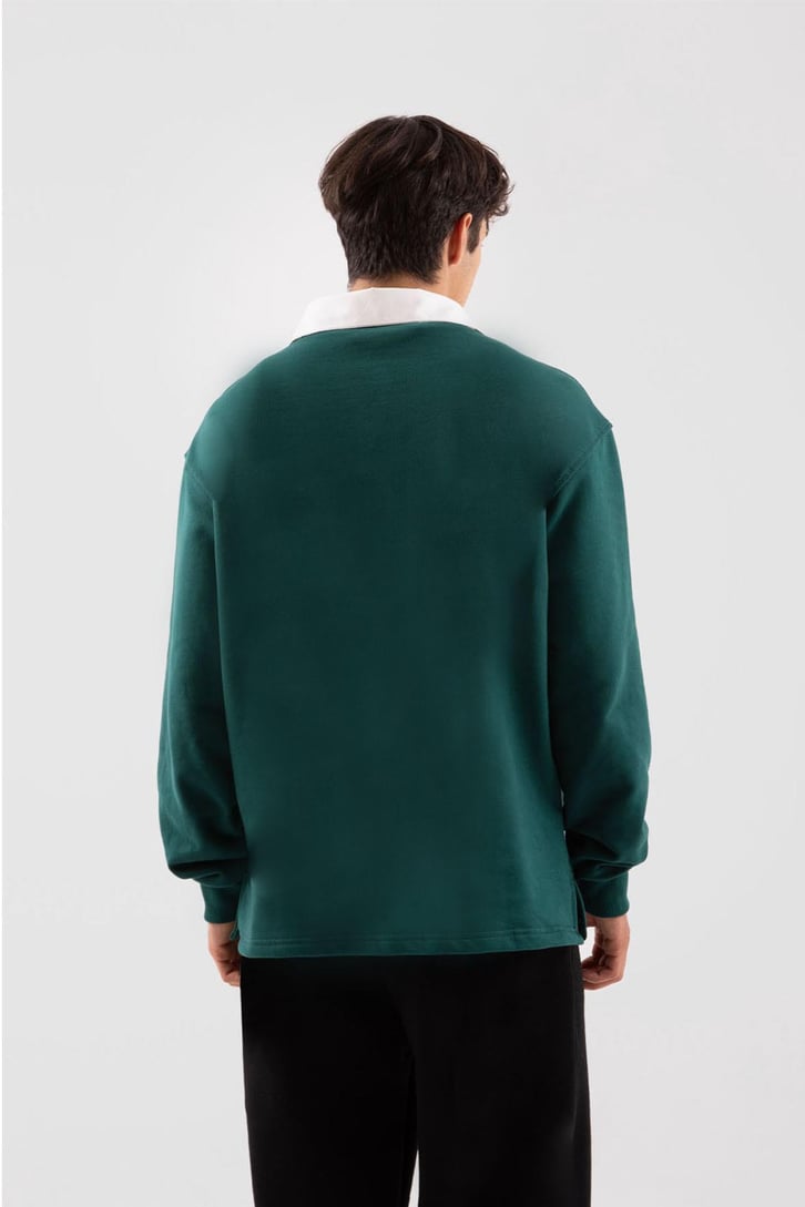 Flaw Atelier Relax Oversize Polo Yaka Yeşil Sweatshirt