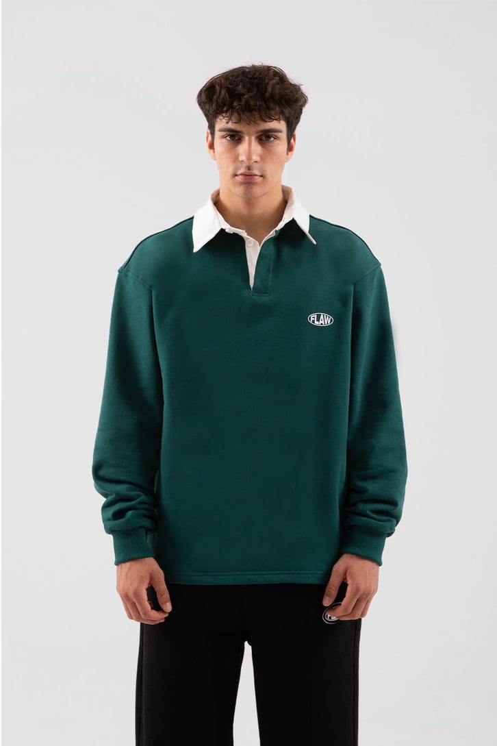 Flaw Atelier Relax Oversize Polo Yaka Yeşil Sweatshirt