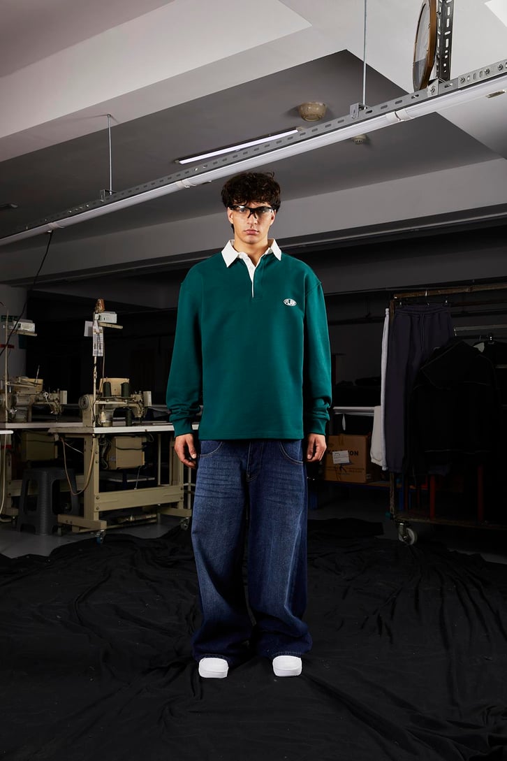 Flaw Atelier Relax Oversize Polo Yaka Yeşil Sweatshirt