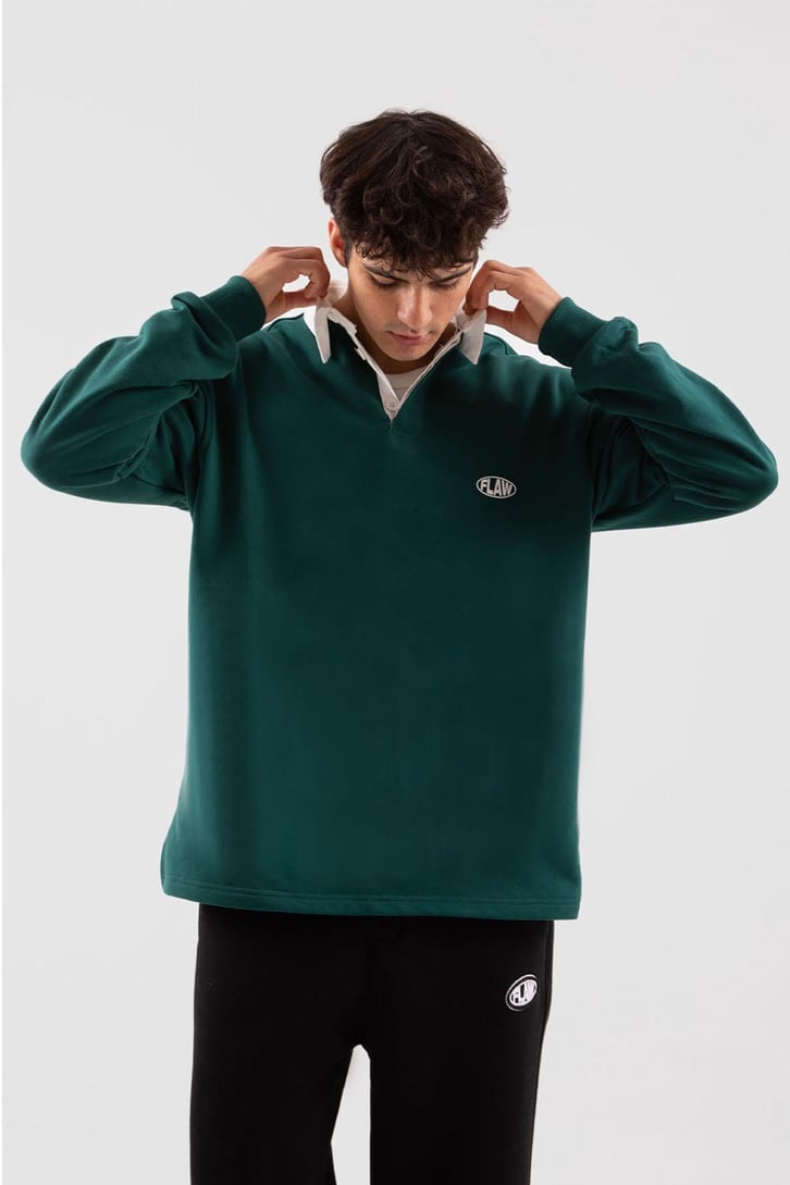 Flaw Atelier Relax Oversize Polo Yaka Yeşil Sweatshirt