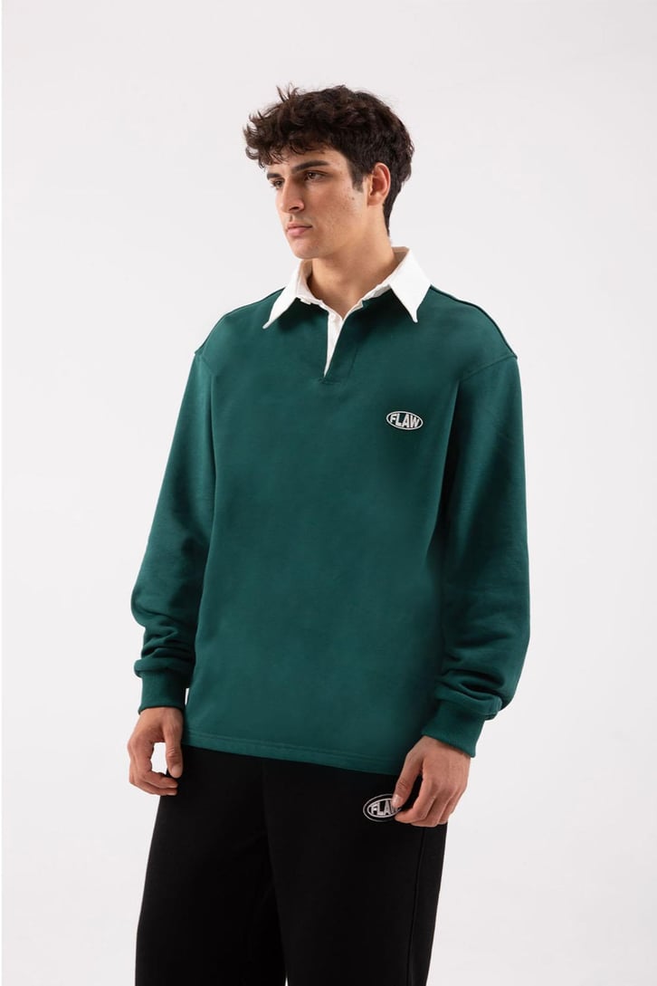 Flaw Atelier Relax Oversize Polo Yaka Yeşil Sweatshirt