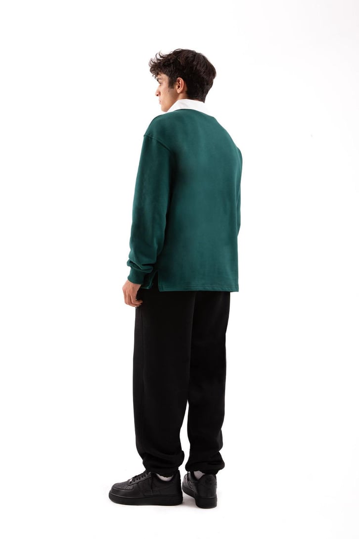 Flaw Atelier Relax Oversize Polo Yaka Yeşil Sweatshirt