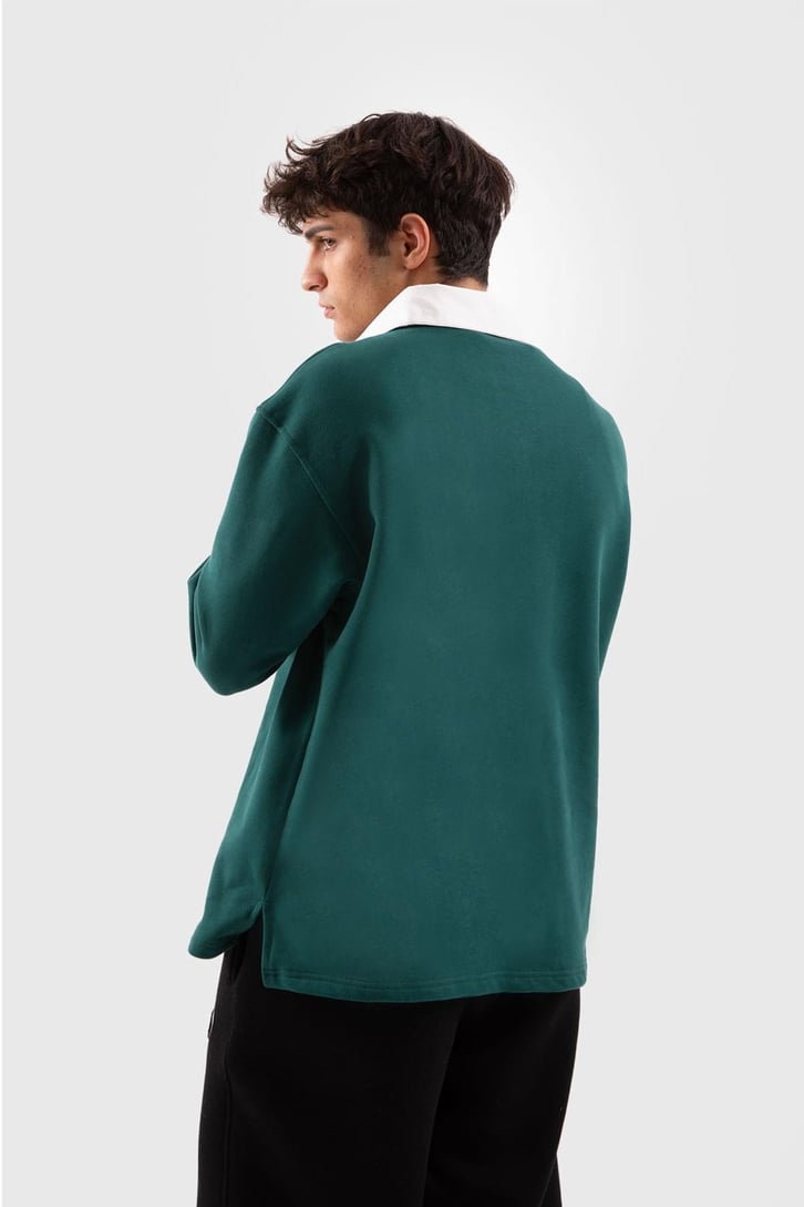Flaw Atelier Relax Oversize Polo Yaka Yeşil Sweatshirt