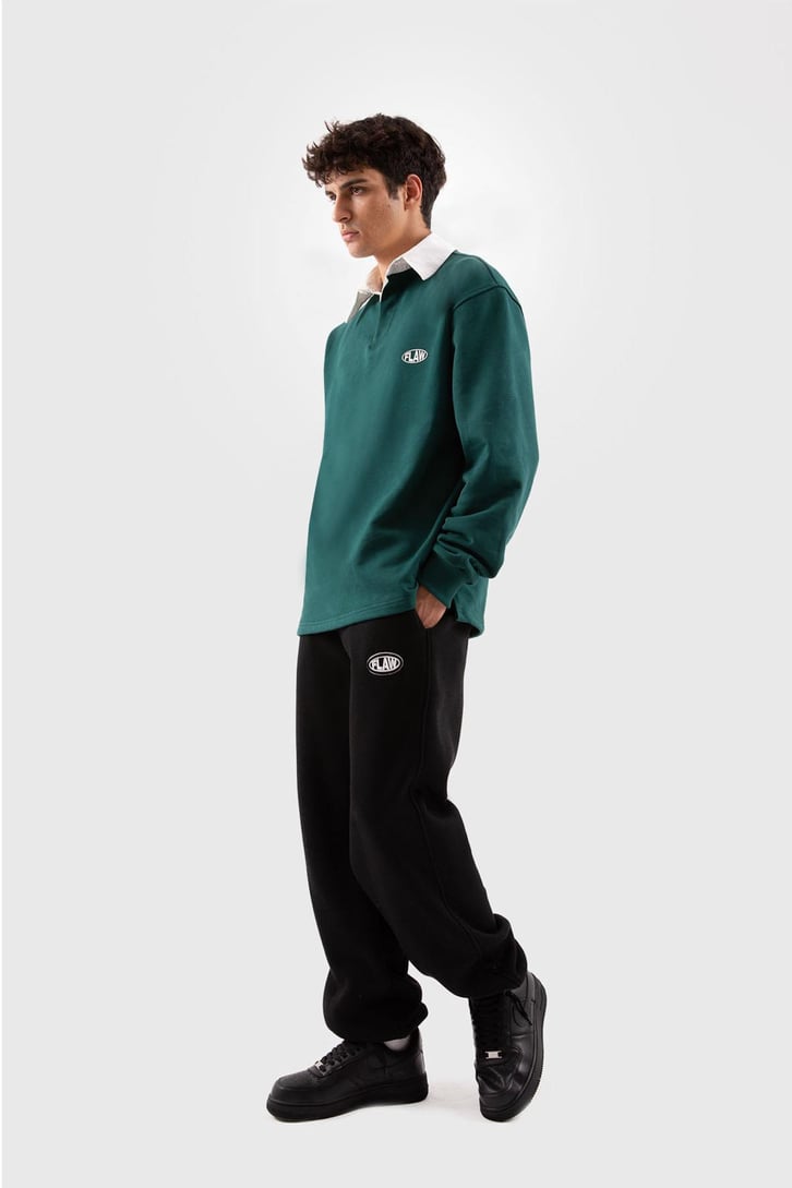 Flaw Atelier Relax Oversize Polo Yaka Yeşil Sweatshirt