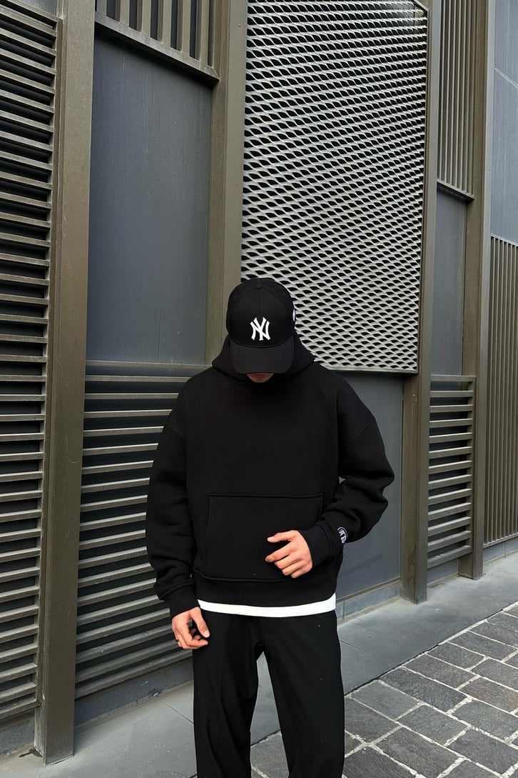 Flaw Atelier Relax Oversize Siyah Basic Hoodie