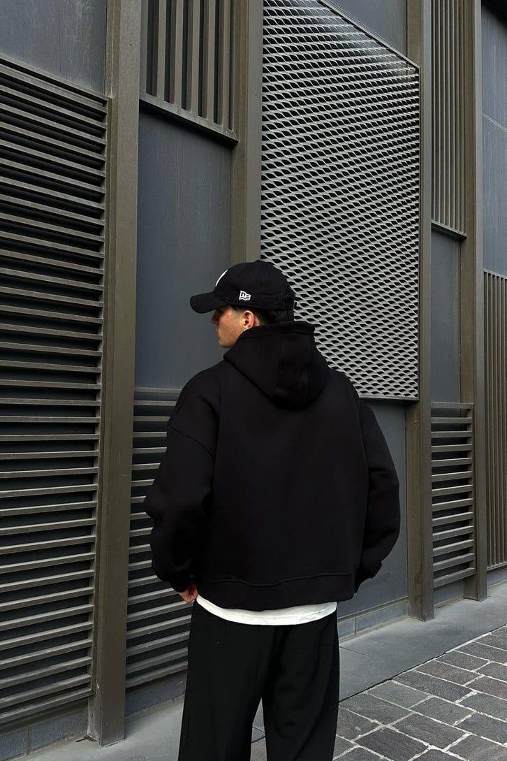 Flaw Atelier Relax Oversize Siyah Basic Hoodie