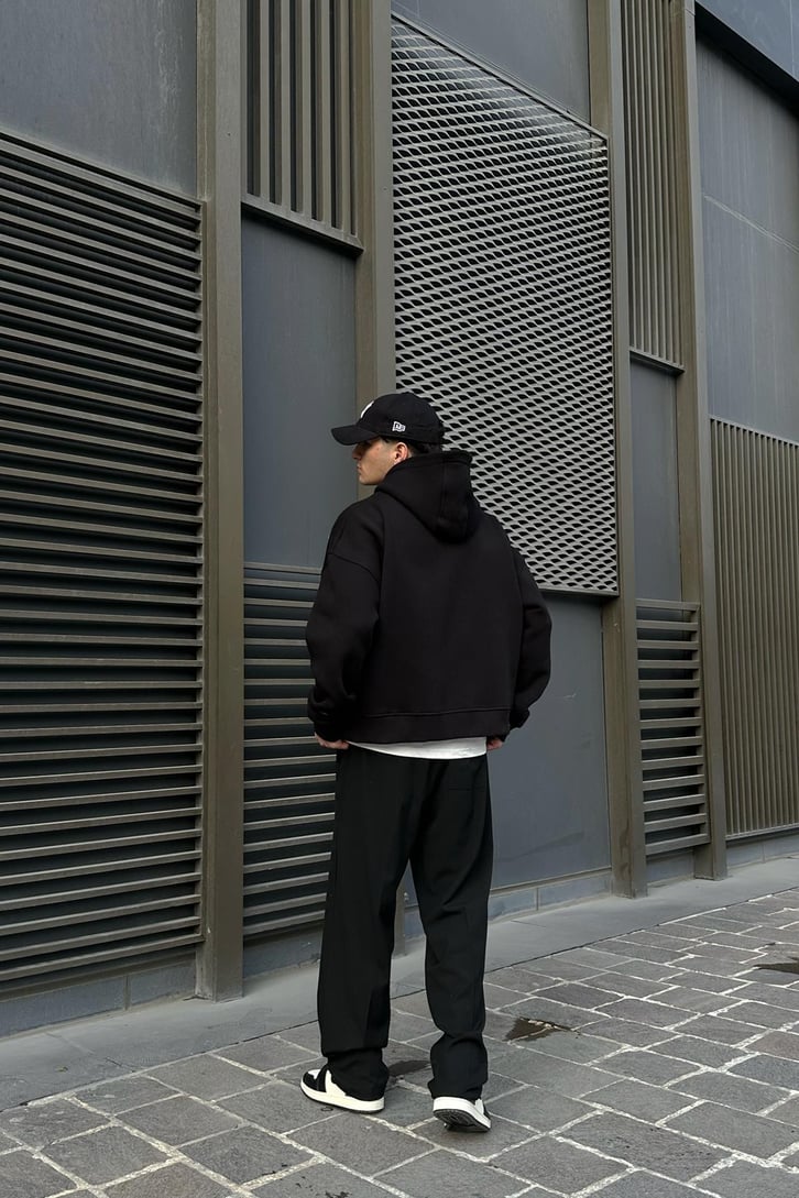 Flaw Atelier Relax Oversize Siyah Basic Hoodie