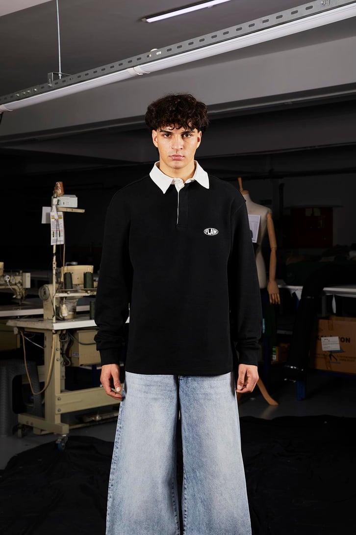 Flaw Atelier Relax Oversize Siyah Polo Yaka Sweatshirt