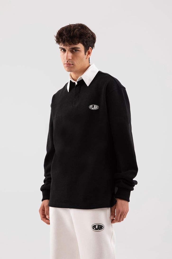 Flaw Atelier Relax Oversize Siyah Polo Yaka Sweatshirt