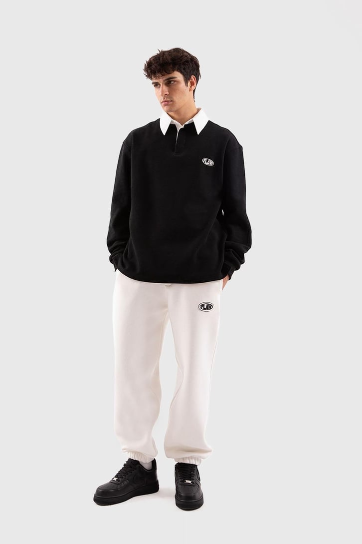 Flaw Atelier Relax Oversize Siyah Polo Yaka Sweatshirt