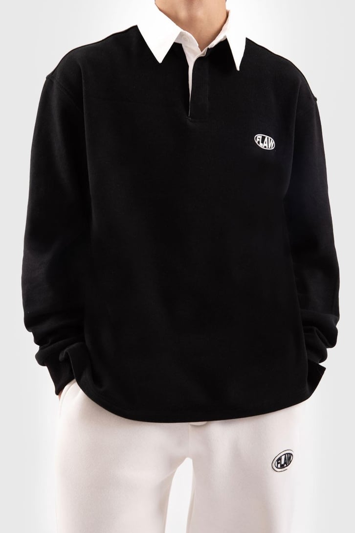 Flaw Atelier Relax Oversize Siyah Polo Yaka Sweatshirt