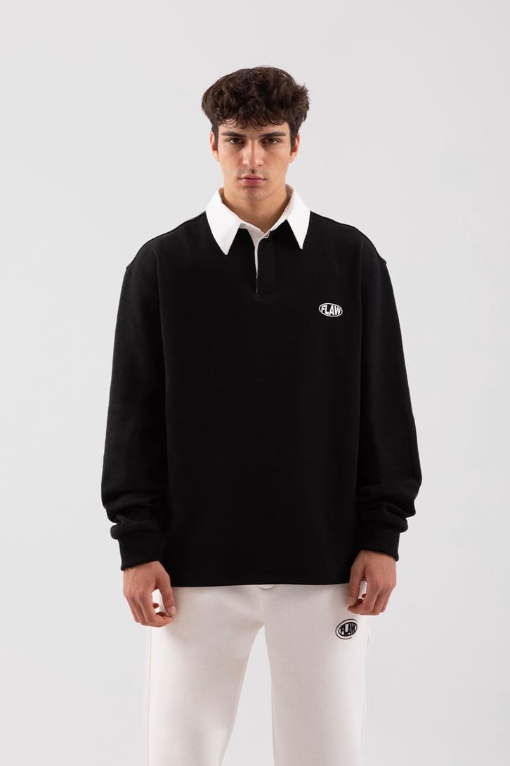 Flaw Atelier Relax Oversize Siyah Polo Yaka Sweatshirt
