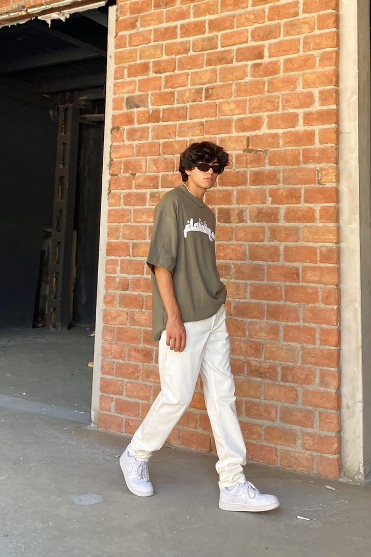 Flaw Atelier Reverse Collar Khaki Oversize Arabic Tee
