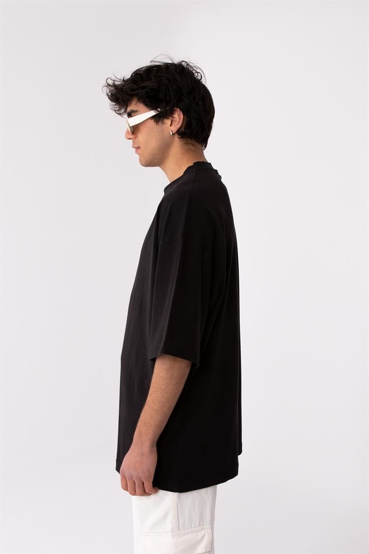 Flaw Atelier Rib Collar Black Oversize Basic Tee