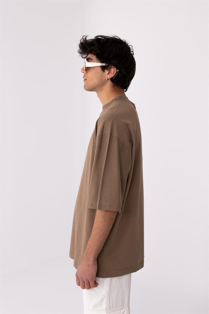 Flaw Atelier Rib Collar Brown Oversize Basic Tee
