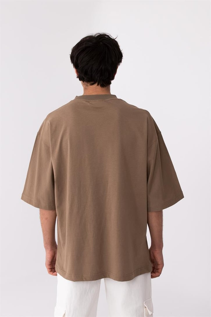 Flaw Atelier Rib Collar Brown Oversize Basic Tee