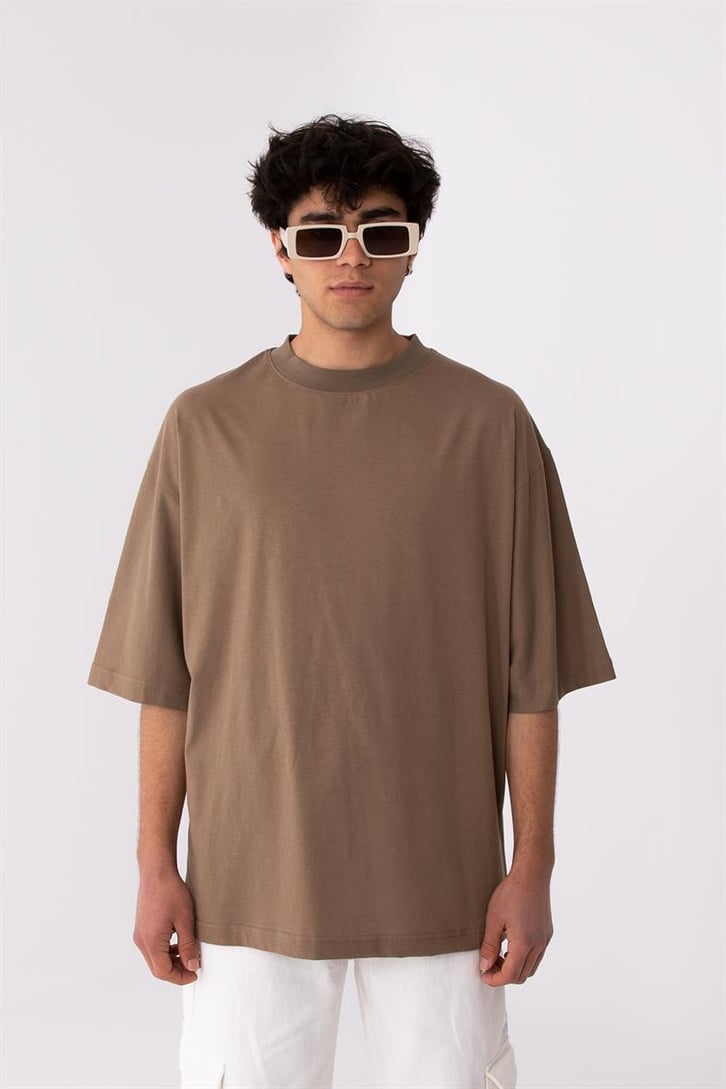 Flaw Atelier Rib Collar Brown Oversize Basic Tee
