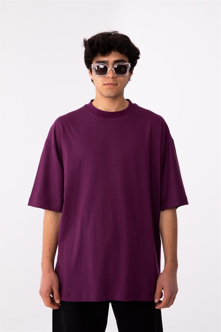 Flaw Atelier Rib Collar Plum Oversize Basic Tee
