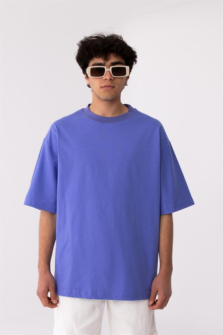 Flaw Atelier Rib Collar Purple Oversize Basic Tee