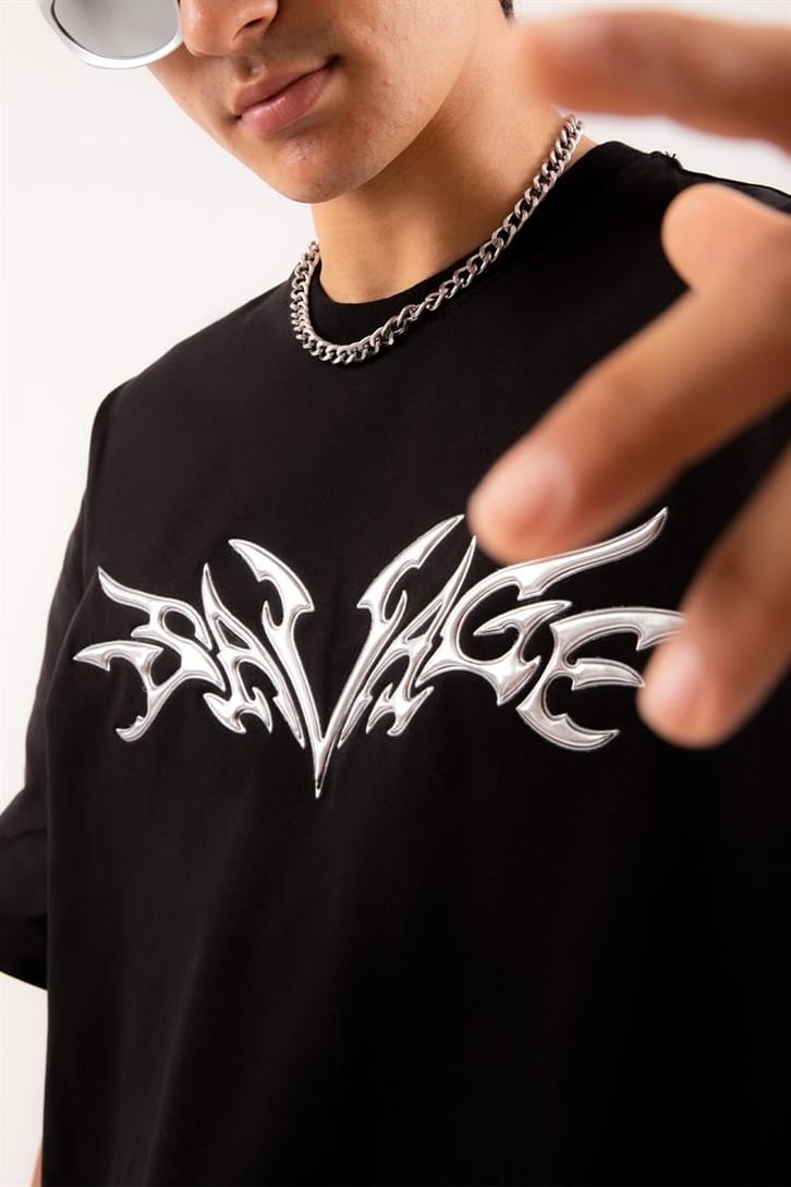 Flaw Atelier Savage Hologram Puff Print Beyaz Oversize Tişört