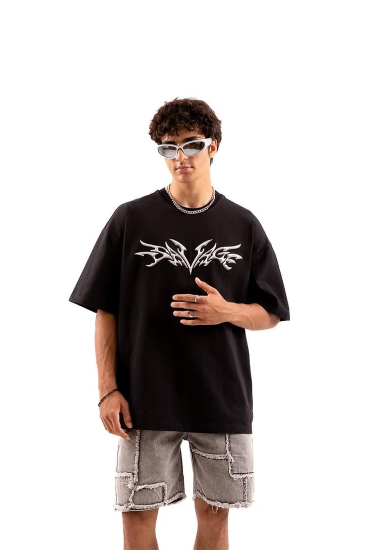Flaw Atelier Savage Hologram Puff Print Beyaz Oversize Tişört