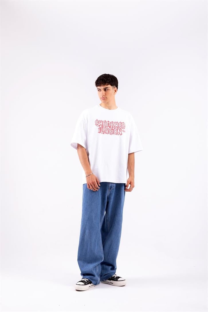 Flaw Atelier Shattered Illusion Prtinted  Beyaz Overize Tshirt