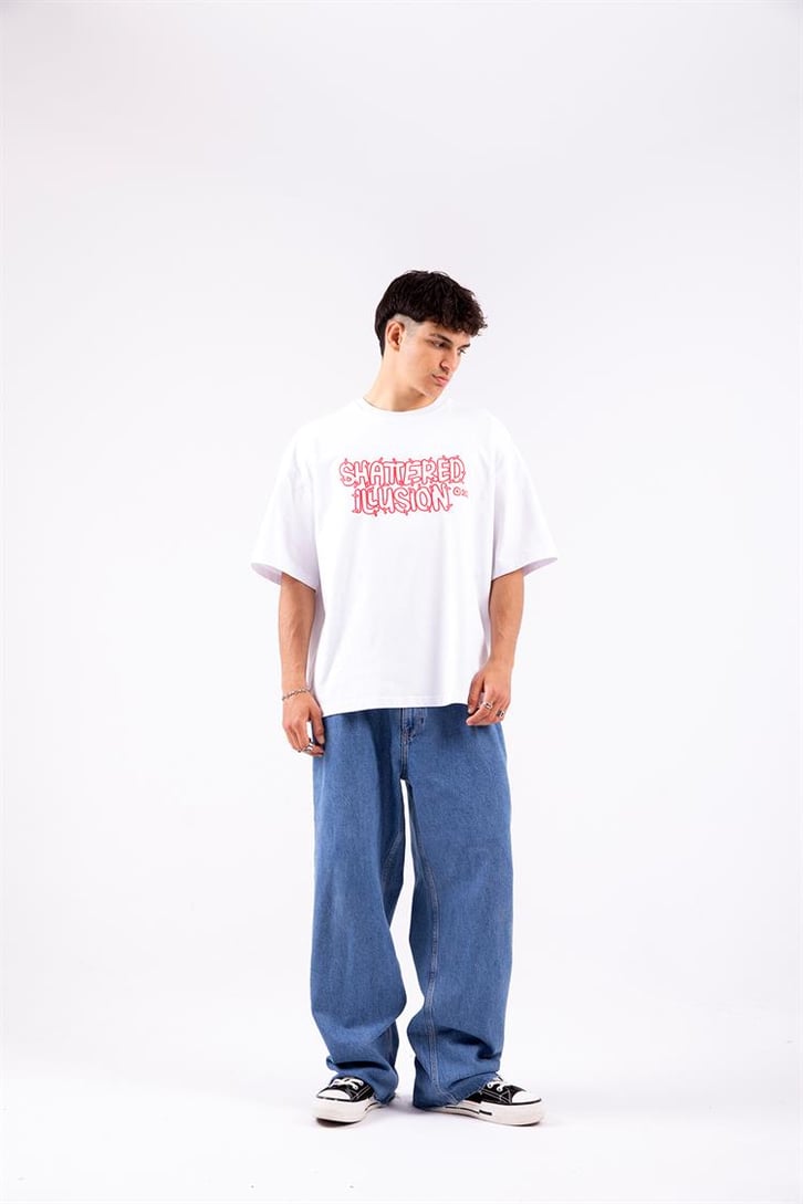 Flaw Atelier Shattered Illusion Prtinted  Beyaz Overize Tshirt