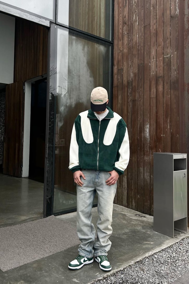 Flaw Atelier Sırt Patch Flaw Nakışlı Yeşil Polar Ceket