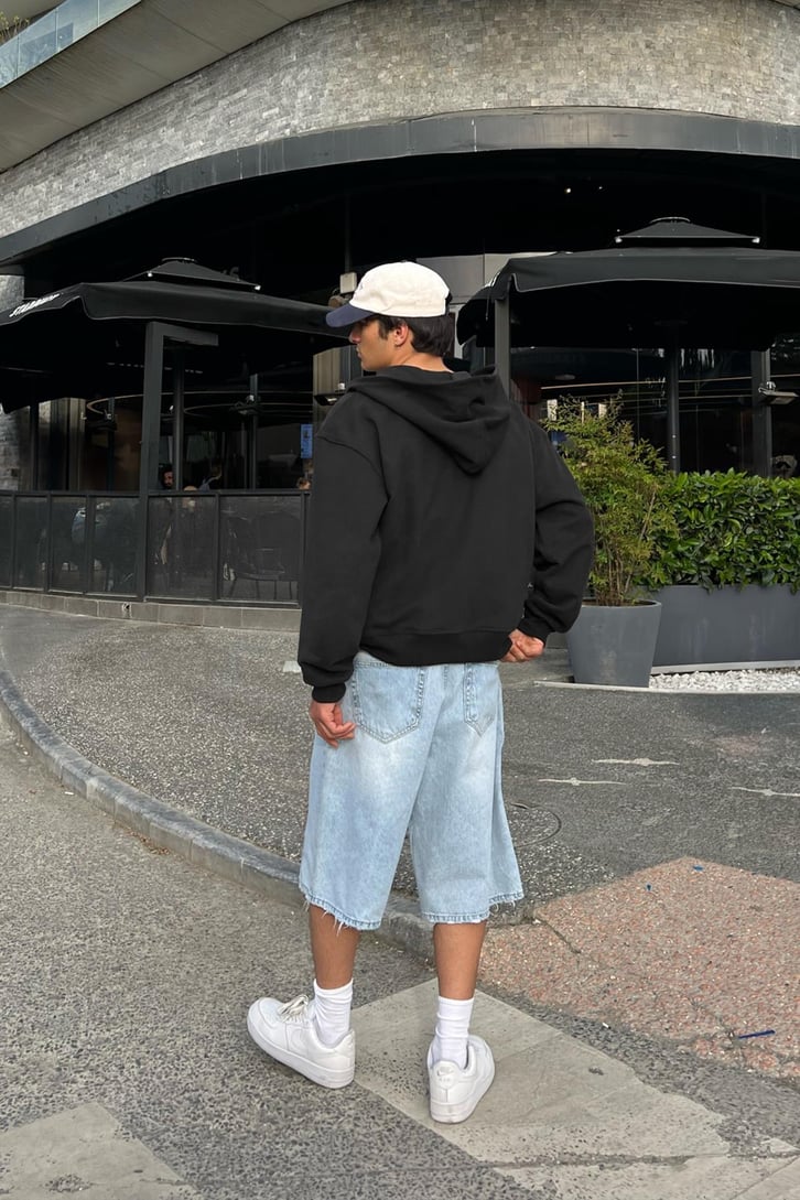 Flaw Atelier Siyah Oversize Zip Hoodie
