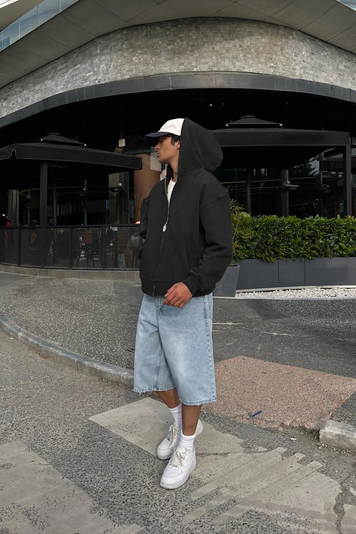 Flaw Atelier Siyah Oversize Zip Hoodie