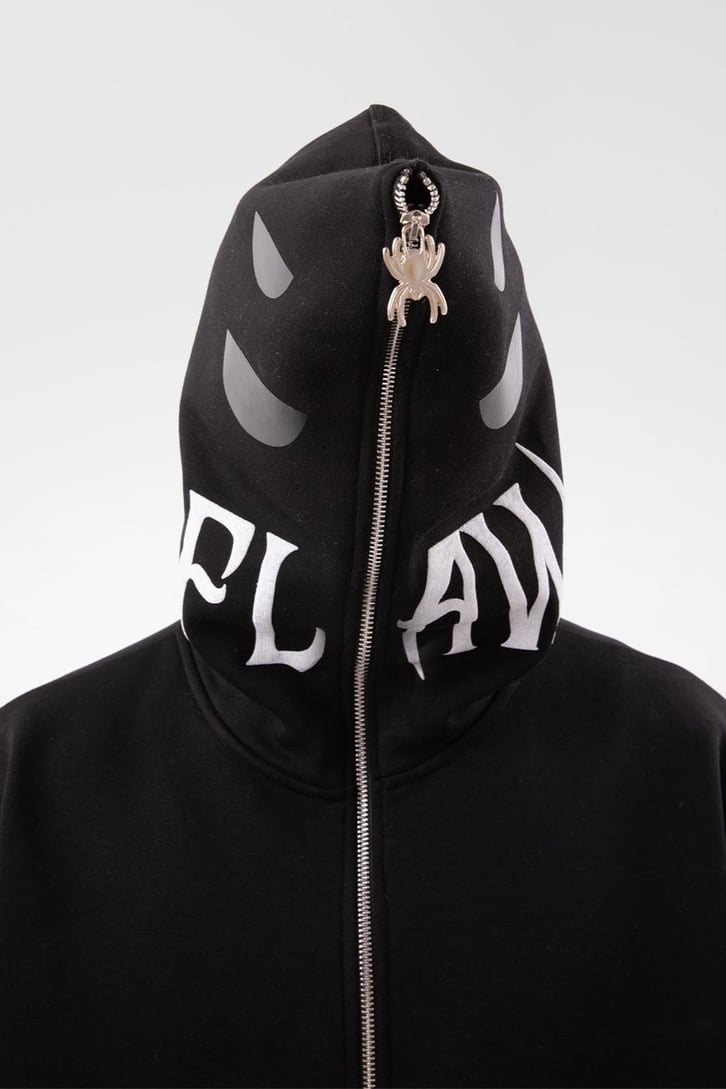 Flaw Atelier Spider Web Full Zip Siyah Oversize Hoodie