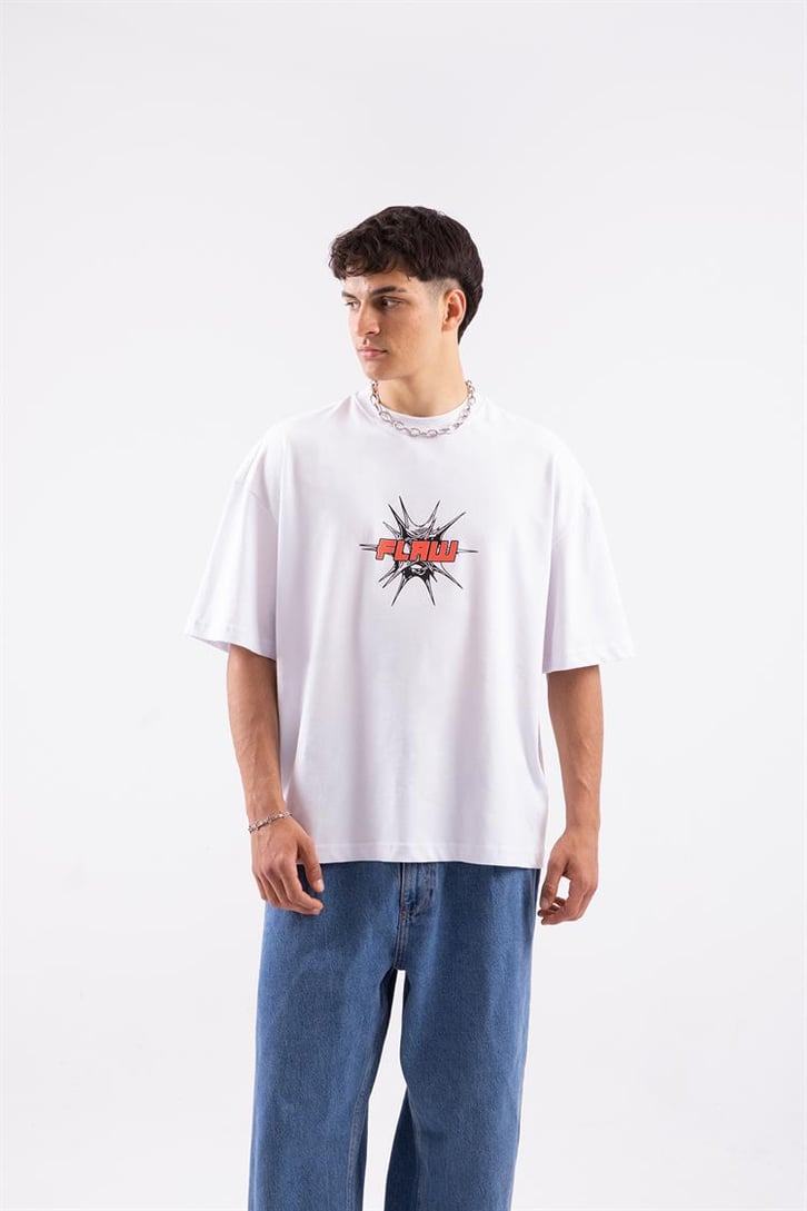 Flaw Atelier Spiky Flaw Printed Beyaz Oversize Tshirt