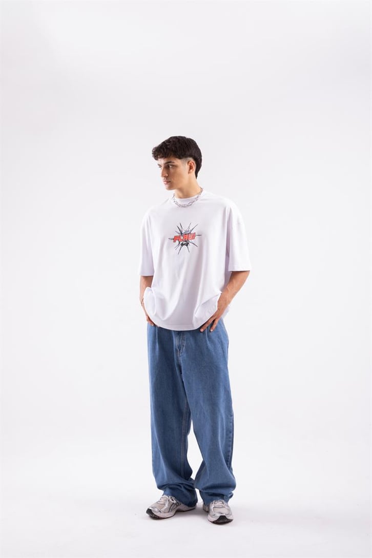 Flaw Atelier Spiky Flaw Printed Beyaz Oversize Tshirt