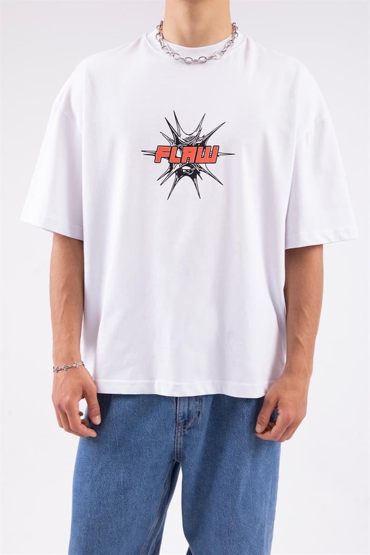 Flaw Atelier Spiky Flaw Printed Beyaz Oversize Tshirt