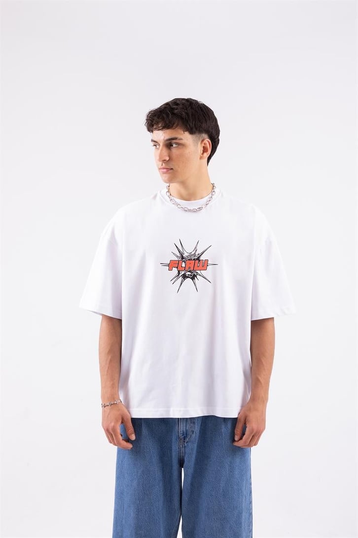 Flaw Atelier Spiky Flaw Printed Beyaz Oversize Tshirt