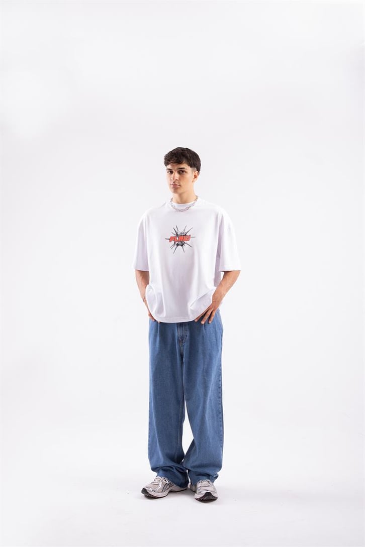 Flaw Atelier Spiky Flaw Printed Beyaz Oversize Tshirt