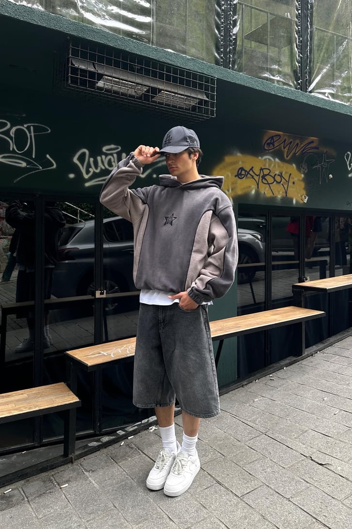 Flaw Atelier Star Flaw Nakışlı Koyu Gri Polar Hoodie